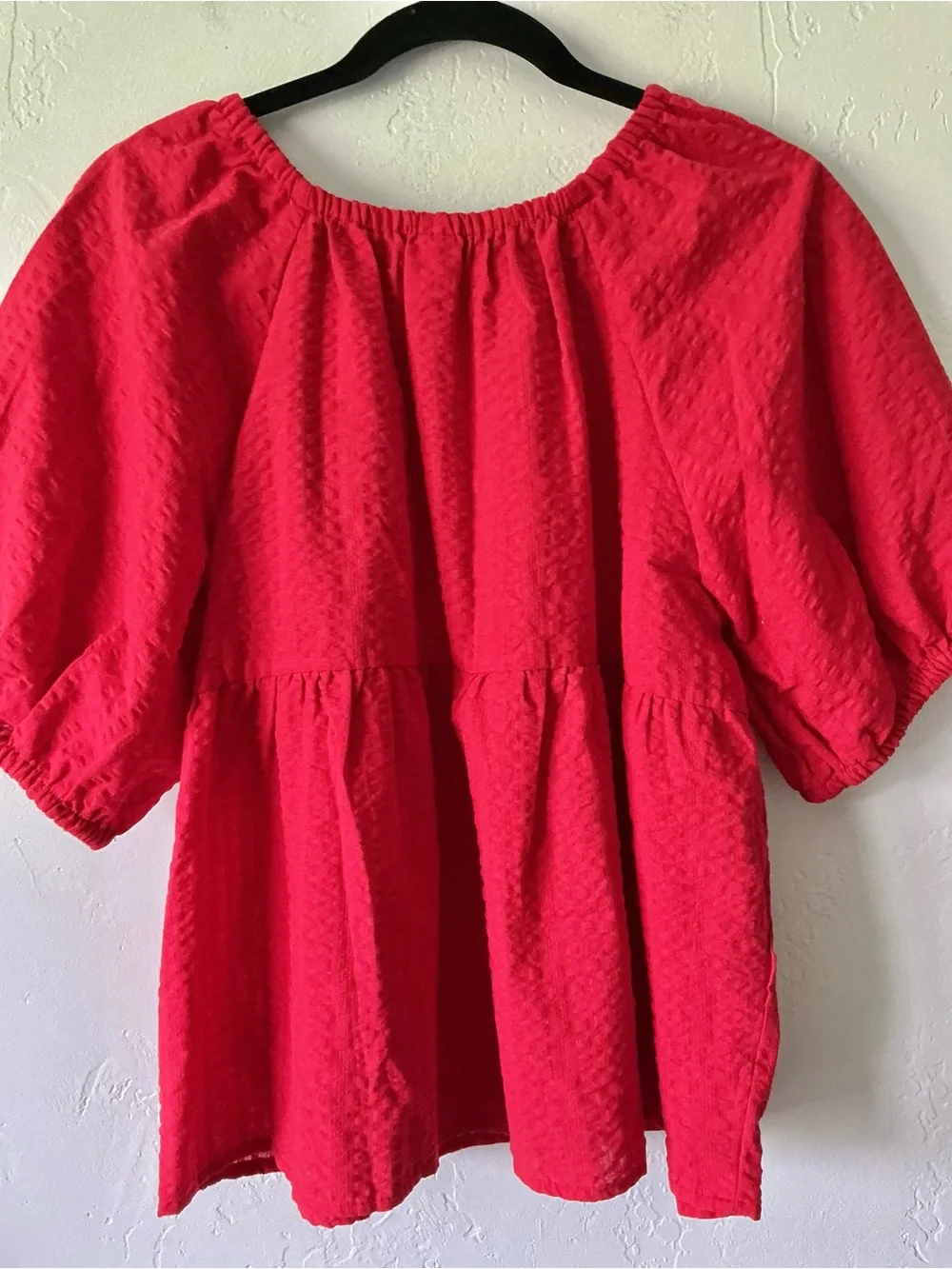 Old Navy Red Peasant Blouse with Puff Sleeves